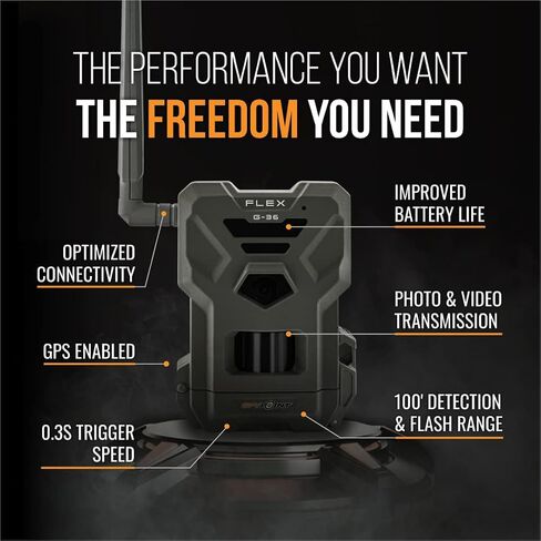 كاميرا SPYPOINT Flex G-36 ثنائية الحزمة الخلوية، صور بدقة 36 ميجابكسل ومقاطع فيديو بدقة 1080 بكسل مع صوت، تمكين نظام تحديد المواقع العالمي (GPS)، اتصال LTE ثنائي الشريحة، نطاق فلاش واكتشاف 100 بوصة، مشغل استجابة يصل إلى .3S in Saudi Arabia