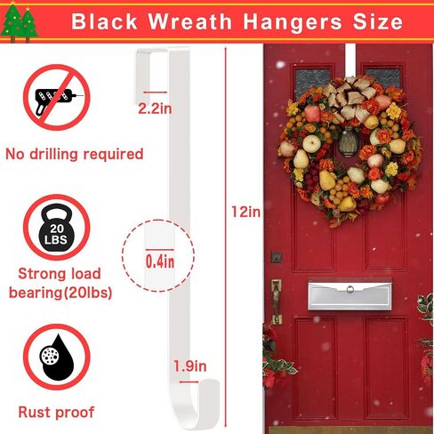 12" Wreath Hangers for Front Door, 4 Pack Over The Door Wreath Hooks Hanger, White Metal Front or Back Door Wreath Holder Hanger Hooks for Hanging Halloween Christmas Front Door Decor Wreath in Kuwait