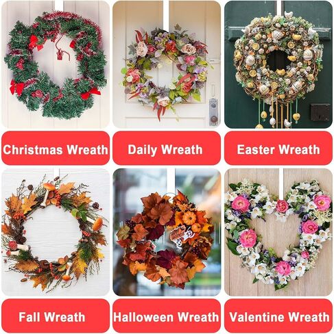 12" Wreath Hangers for Front Door, 4 Pack Over The Door Wreath Hooks Hanger, White Metal Front or Back Door Wreath Holder Hanger Hooks for Hanging Halloween Christmas Front Door Decor Wreath in Kuwait