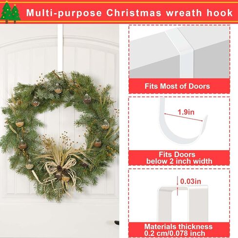 12" Wreath Hangers for Front Door, 4 Pack Over The Door Wreath Hooks Hanger, White Metal Front or Back Door Wreath Holder Hanger Hooks for Hanging Halloween Christmas Front Door Decor Wreath in Kuwait