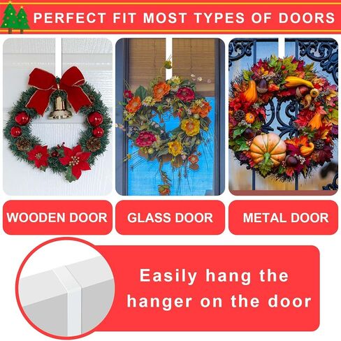 12" Wreath Hangers for Front Door, 4 Pack Over The Door Wreath Hooks Hanger, White Metal Front or Back Door Wreath Holder Hanger Hooks for Hanging Halloween Christmas Front Door Decor Wreath in Kuwait