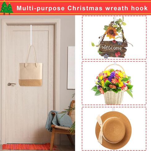 12" Wreath Hangers for Front Door, 4 Pack Over The Door Wreath Hooks Hanger, White Metal Front or Back Door Wreath Holder Hanger Hooks for Hanging Halloween Christmas Front Door Decor Wreath in Kuwait