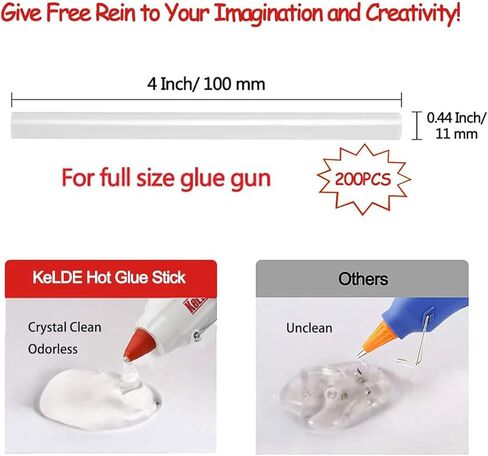 200 قطعة من أعواد الصمغ الساخنة بالحجم الكامل من KeLDE، مقاس 0.43 × 4 بوصة، متوافقة مع معظم مسدسات الغراء، للحرفية الإبداعية، والإصلاحات السريعة أو التثبيت in Kuwait
