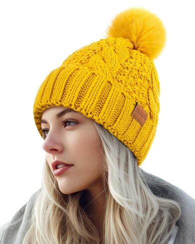 Women's Winter Pompom Beanie Warm and Cozy Knit Hat Fleece Lining Skull Cap for Women in Saudi Arabia