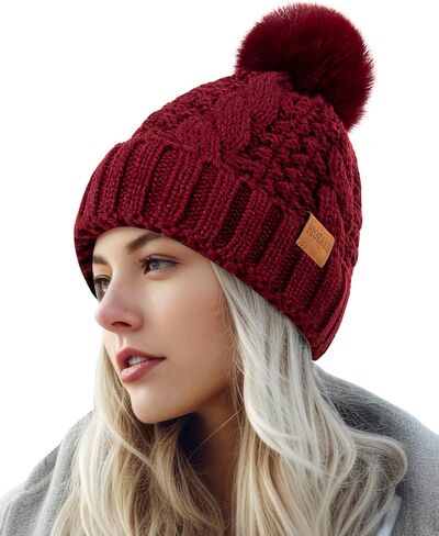Women's Winter Pompom Beanie Warm and Cozy Knit Hat Fleece Lining Skull Cap for Women in Saudi Arabia
