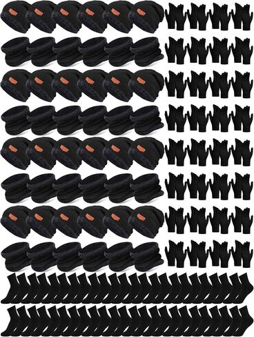 Toulite 96 Pcs Winter Beanie Caps Scarf Gloves and Socks Set Warm Fleece Lined Knitted Hat Neck Gaiter Gloves Sock Women Bulk in Saudi Arabia