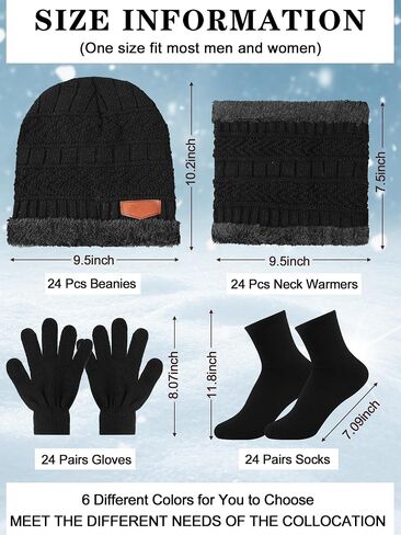 Toulite 96 Pcs Winter Beanie Caps Scarf Gloves and Socks Set Warm Fleece Lined Knitted Hat Neck Gaiter Gloves Sock Women Bulk in Saudi Arabia