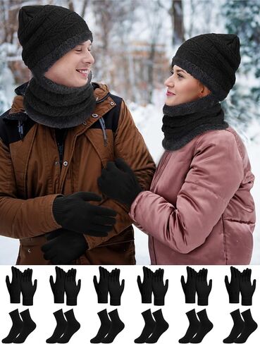 Toulite 96 Pcs Winter Beanie Caps Scarf Gloves and Socks Set Warm Fleece Lined Knitted Hat Neck Gaiter Gloves Sock Women Bulk in Saudi Arabia