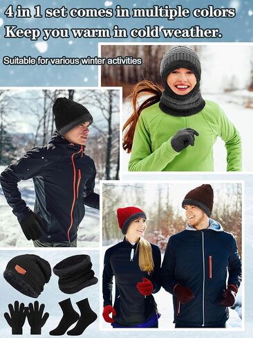 Toulite 96 Pcs Winter Beanie Caps Scarf Gloves and Socks Set Warm Fleece Lined Knitted Hat Neck Gaiter Gloves Sock Women Bulk in Saudi Arabia