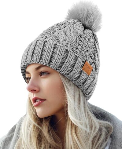 Women's Winter Pompom Beanie Warm and Cozy Knit Hat Fleece Lining Skull Cap for Women in Saudi Arabia