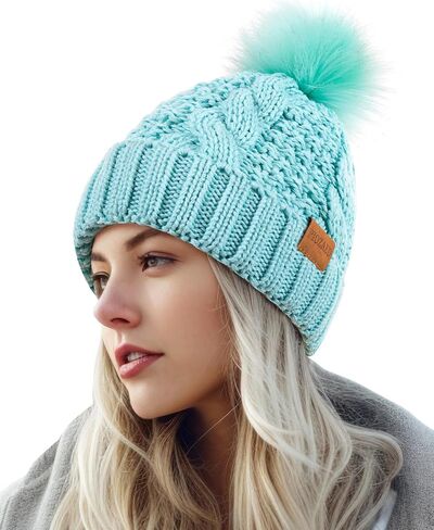 Women's Winter Pompom Beanie Warm and Cozy Knit Hat Fleece Lining Skull Cap for Women in Saudi Arabia