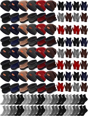 Toulite 96 Pcs Winter Beanie Caps Scarf Gloves and Socks Set Warm Fleece Lined Knitted Hat Neck Gaiter Gloves Sock Women Bulk in Saudi Arabia