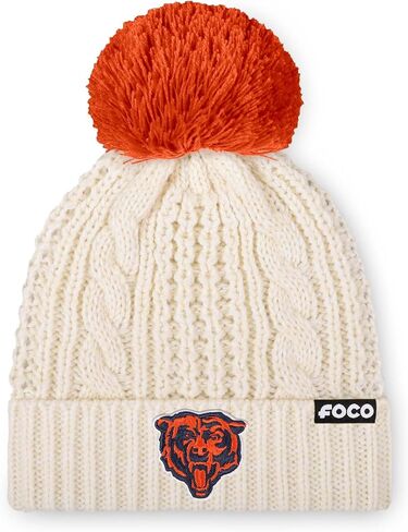 FOCO Women's NFL Team Logo Cable Knit Pom Beanie Hat in Saudi Arabia