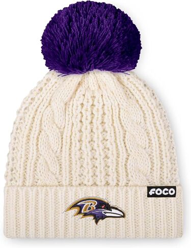 FOCO Women's NFL Team Logo Cable Knit Pom Beanie Hat in Saudi Arabia