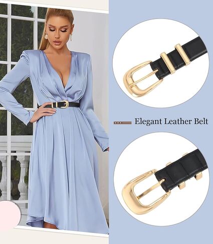 ALAIX Women's Leather Belt for Jeans Pants Dress Black Leather Belt with Gold/Silver Buckle Fashion Jeans Belts for Women in Kuwait