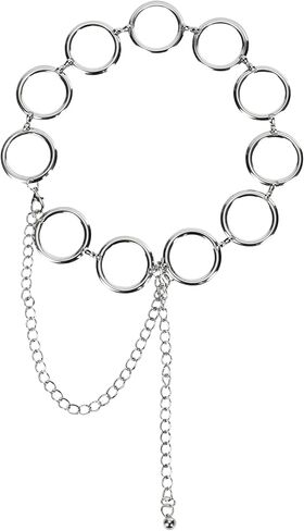 حزام بحلقة كبيرة من سبيكة سلسلة معدنية قابل للتعديل على الموضة حزام خصر فضي بسلسلة معدنية لفستان الجينز 22 بوصة - 42 بوصة in Kuwait