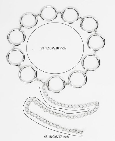 حزام بحلقة كبيرة من سبيكة سلسلة معدنية قابل للتعديل على الموضة حزام خصر فضي بسلسلة معدنية لفستان الجينز 22 بوصة - 42 بوصة in Kuwait