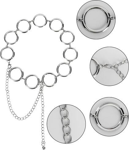 حزام بحلقة كبيرة من سبيكة سلسلة معدنية قابل للتعديل على الموضة حزام خصر فضي بسلسلة معدنية لفستان الجينز 22 بوصة - 42 بوصة in Kuwait