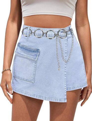 حزام بحلقة كبيرة من سبيكة سلسلة معدنية قابل للتعديل على الموضة حزام خصر فضي بسلسلة معدنية لفستان الجينز 22 بوصة - 42 بوصة in Kuwait