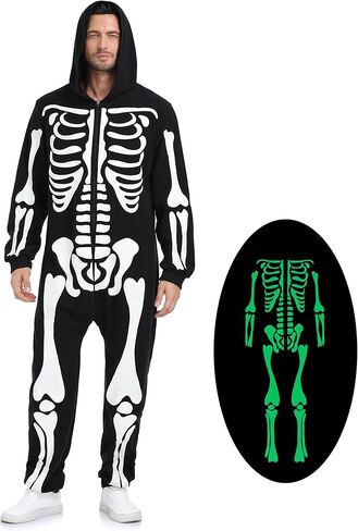 Halloween Skeleton Costume for Men Skeleton Costume Glow in Dark Adult Skeleton Onesie in Saudi Arabia