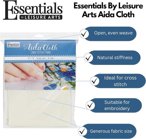 Essentials By Leisure Arts Aida Cloth, 18 Count, 30" x 36", Antique White Cross Stitch Fabric for Embroidery, Cross Stitch, Machine Embroidery and Needle Work in Kuwait