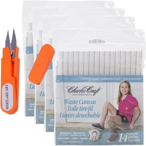 Charles Craft Waste Canvas 14 Ct, Cross Stitch Fabric,Bundle With Westlake Art Embroidery Scissors, Natural Canvas Fabric For Needlework Projects, Durable Cotton Blend,(Includes 6 Sheets), [Pack Of 4] in Kuwait