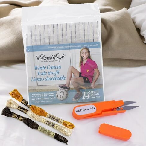 Charles Craft Waste Canvas 14 Ct, Cross Stitch Fabric,Bundle With Westlake Art Embroidery Scissors, Natural Canvas Fabric For Needlework Projects, Durable Cotton Blend,(Includes 6 Sheets), [Pack Of 4] in Kuwait