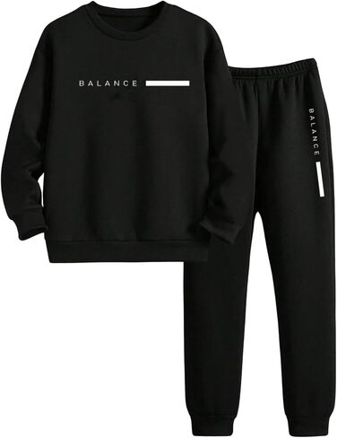 Boy's 2 Piece Outfits Letter Print Crew Neck Long Sleeve Sweatshirt and Sweatpants Set in Saudi Arabia