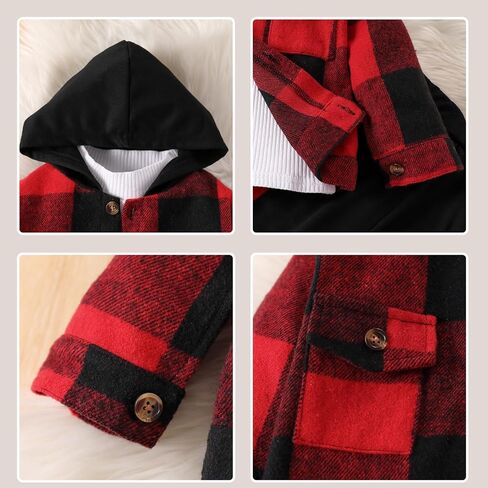 3PCS Toddler Baby Boy Outfits Plaid Jacket Shirts + Long Sleeve Top + Pants Clothing Sets in Saudi Arabia