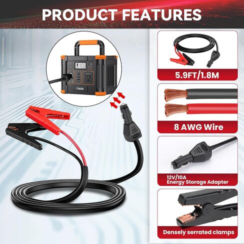 Beaspire Jumper Cables for Jackery 12V 10A Energy Storage Battery/Portable Power Station, Universal Car Charging Adapter 5.9FT 8AWG Cable Power Tool Line with Carry Bag Included in Saudi Arabia