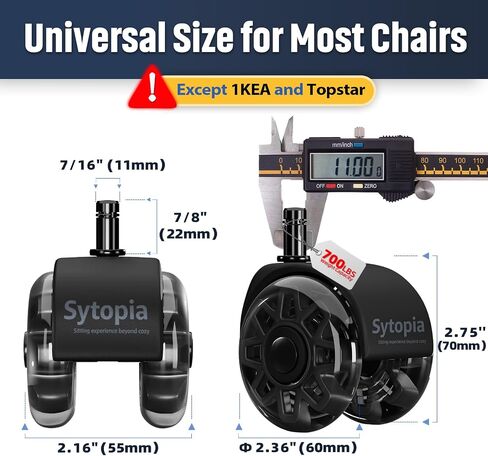 Sytopia Office Chair Wheels Replacement-2.5 Inch, Heavy Duty Caster Wheels Set of 5 for Carpet and Hardwood Floors Replace Office Chair Mat Universal Size(11x22 mm) Fits 99%-Black in Saudi Arabia