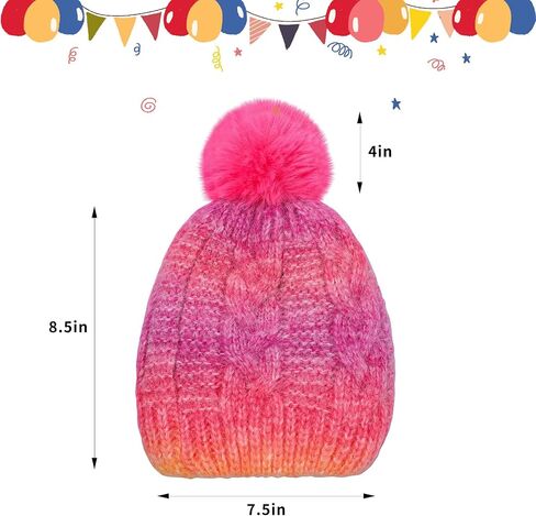 Kids Knit Slouchy Beanie Girls Winter Hat Warm Fleece Lined Pom Pom Cap, Multicolor in Kuwait