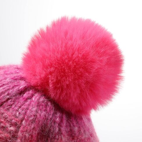 Kids Knit Slouchy Beanie Girls Winter Hat Warm Fleece Lined Pom Pom Cap, Multicolor in Kuwait