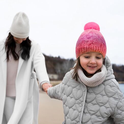 Kids Knit Slouchy Beanie Girls Winter Hat Warm Fleece Lined Pom Pom Cap, Multicolor in Kuwait