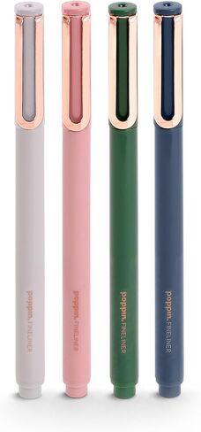 Poppin Fineliner Felt Tip Pens, Smooth Flow, Long Lasting Black Ink, Fine Point Tip, Ideal for Writing, Journaling, Sketching, Assorted Colors, Set of 4 (Assorted Velvet) in Saudi Arabia