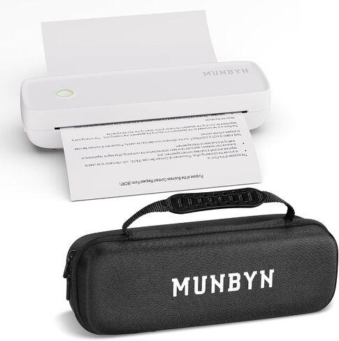 MUNBYN Portable Printers Wireless for Travel ITP04 with Carry Case, Portable Printer Bluetooth, Support 8.5 x 11 & A4 Thermal Paper, Compatible with Android, iOS & Laptop, Inkless Printer (White) in Saudi Arabia