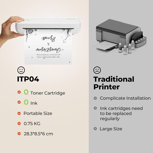 MUNBYN Portable Printers Wireless for Travel ITP04 with Carry Case, Portable Printer Bluetooth, Support 8.5 x 11 & A4 Thermal Paper, Compatible with Android, iOS & Laptop, Inkless Printer (White) in Saudi Arabia