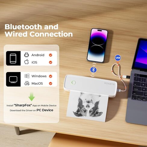MUNBYN Portable Printers Wireless for Travel ITP04 with Carry Case, Portable Printer Bluetooth, Support 8.5 x 11 & A4 Thermal Paper, Compatible with Android, iOS & Laptop, Inkless Printer (White) in Saudi Arabia