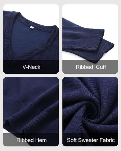 Ficerd 2 Pack Men's V Neck Long Sleeve Sweater Business Casual Slim Fit Pullover Fall Winter Lightweight Soft Sweaters in Saudi Arabia
