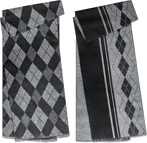 SUNOVELTIES Mens Winter Warm Scarf, 2 Pack Feel Wool Blend Tassel Soft Scarves Black Grey Long Grid Plaid Pattern in Saudi Arabia
