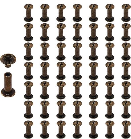 AnRui 100 Sets M5×20mm Chicago Screws, Fasteners Rivets Cross Binding Screw Connectors Steel for Leather Belt Scrapbook Photo Albums Crafting, Antique Bronze in Saudi Arabia