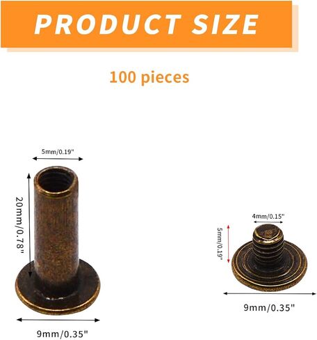 AnRui 100 Sets M5×20mm Chicago Screws, Fasteners Rivets Cross Binding Screw Connectors Steel for Leather Belt Scrapbook Photo Albums Crafting, Antique Bronze in Saudi Arabia