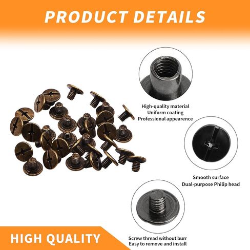 AnRui 100 Sets M5×20mm Chicago Screws, Fasteners Rivets Cross Binding Screw Connectors Steel for Leather Belt Scrapbook Photo Albums Crafting, Antique Bronze in Saudi Arabia
