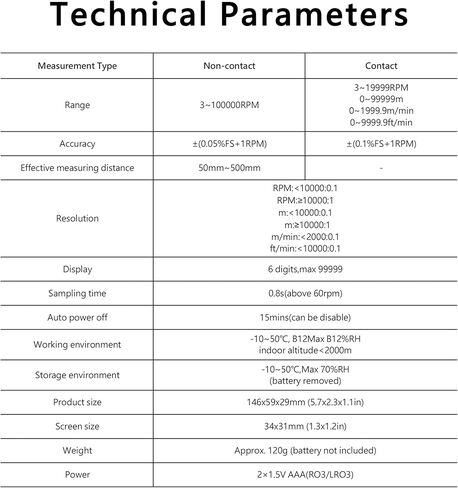 HFS(R) مقياس سرعة الدوران الرقمي عدم الاتصال RPM Tach مستشعر الصور بالليزر 3 ~ 100000 دورة في الدقيقة دقة مقياس RPM علامة in Kuwait
