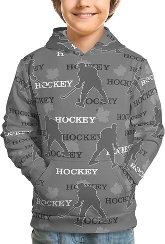 QIWCANM لاعبي الهوكي طباعة الشباب هوديي لصبي وفتاة مقنعين البلوز كم طويل بلايز دافئة كنزة قطيفة مع جيب in Kuwait