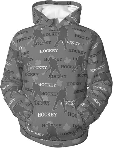 QIWCANM لاعبي الهوكي طباعة الشباب هوديي لصبي وفتاة مقنعين البلوز كم طويل بلايز دافئة كنزة قطيفة مع جيب in Kuwait