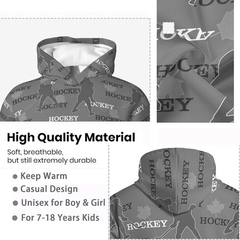QIWCANM لاعبي الهوكي طباعة الشباب هوديي لصبي وفتاة مقنعين البلوز كم طويل بلايز دافئة كنزة قطيفة مع جيب in Kuwait