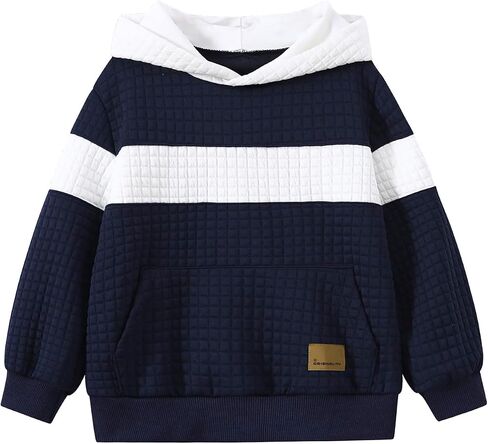 Boys Hooded Sweatshirts Waffle Knit Colorblock Pullover Hoodies Casual Sweatshirt 4-12 Years in Saudi Arabia