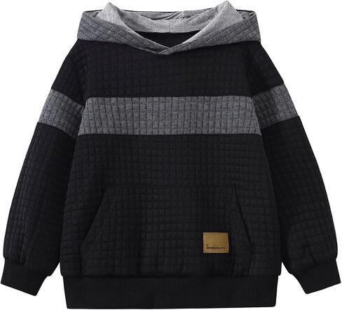 Boys Hooded Sweatshirts Waffle Knit Colorblock Pullover Hoodies Casual Sweatshirt 4-12 Years in Saudi Arabia