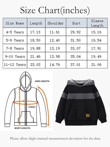 Boys Hooded Sweatshirts Waffle Knit Colorblock Pullover Hoodies Casual Sweatshirt 4-12 Years in Saudi Arabia